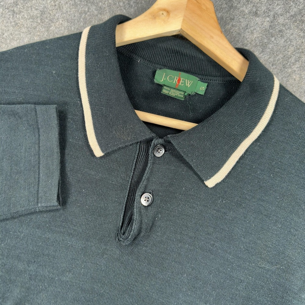 J Crew Oarsman Polo Shirt Mens Small Black Long Sleeve Mercerized Cotton Vintage